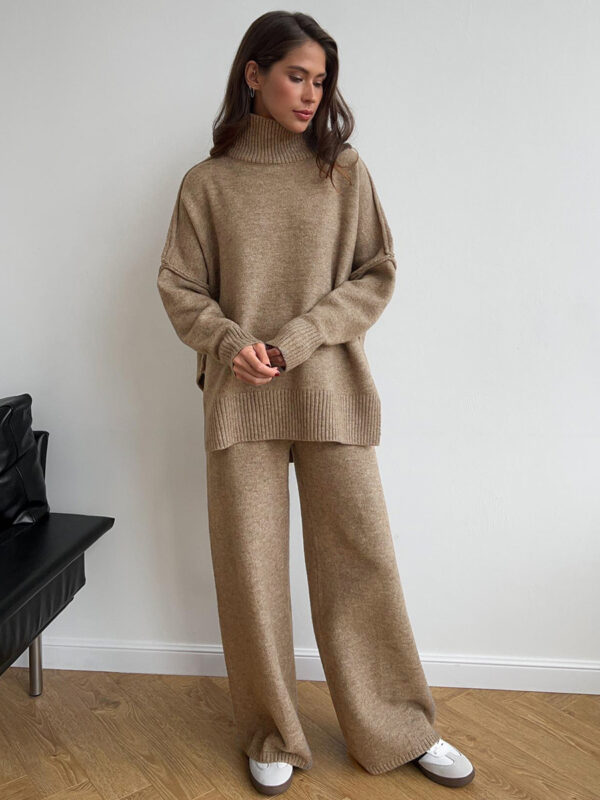 A13 New winter loose and comfortable turtleneck sweater top + pants two-piece set