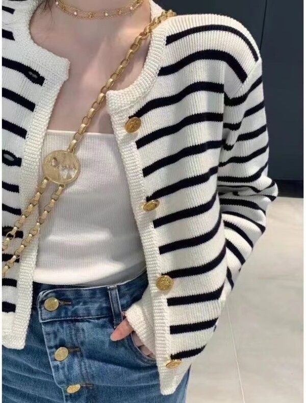 A11 Button-Down Colorblock Striped Cardigan