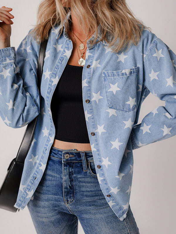 A02 Star print denim loose shirt