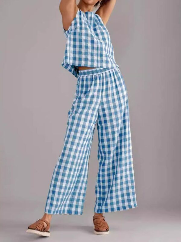 Women's casual plaid 2-piece set top and pants
