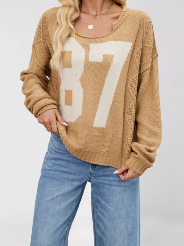 Long-sleeved, loose-fitting, number 87 knit pullover sweater